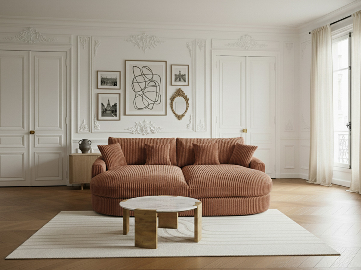 Bobochic Belem Sofa 3-Sitzer Breitcord weich Orange