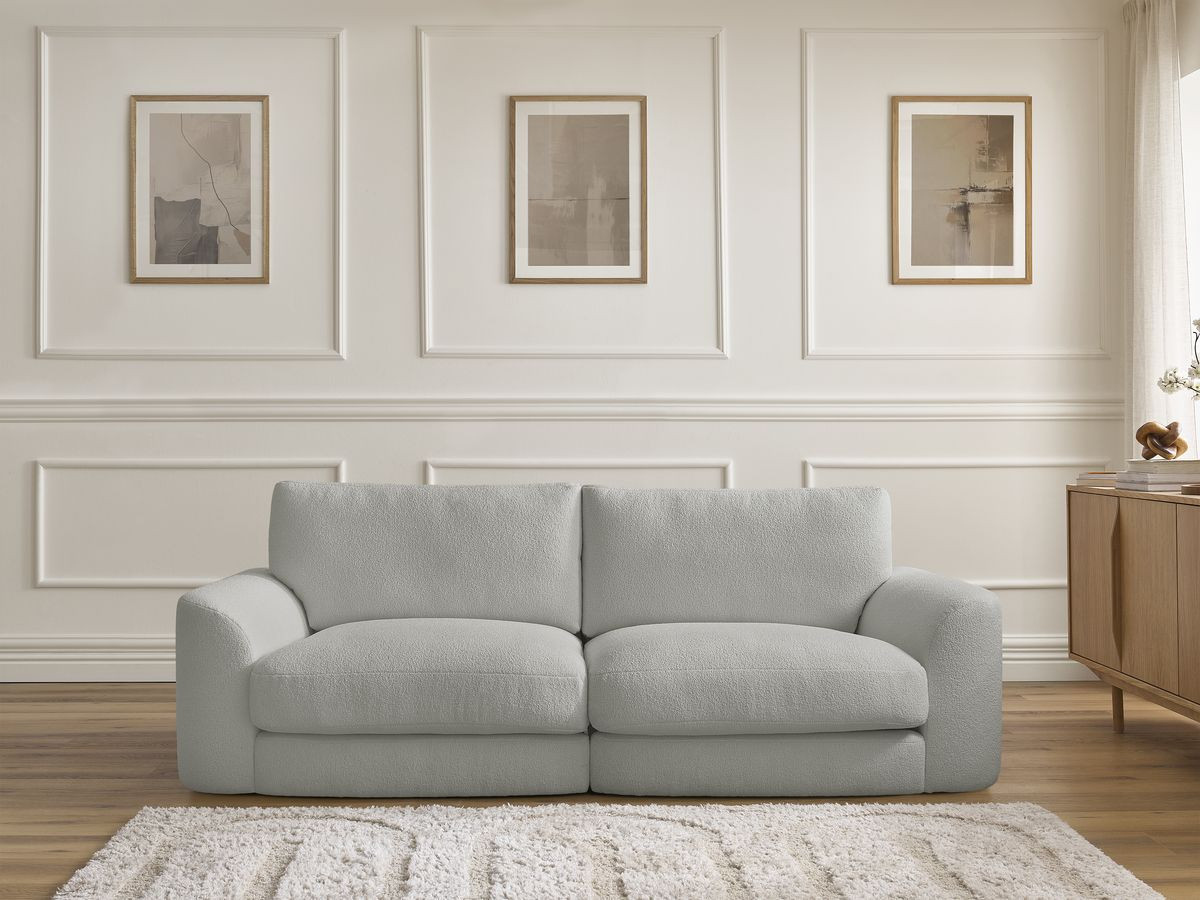 Bobochic Leonore Sofa 3-Sitzer Bouclé-Stoff Hellgrau