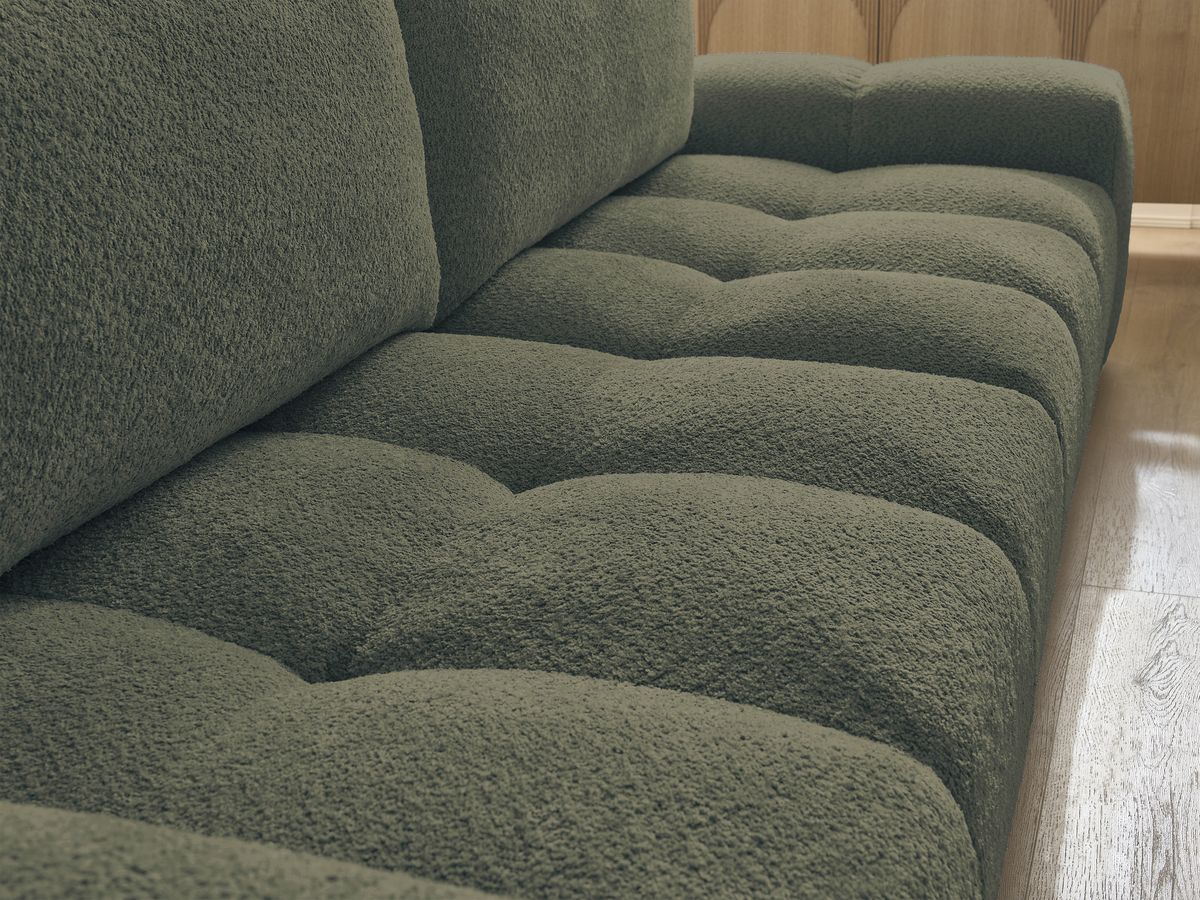 Bobochic Anakin Sofa 3-Sitzer, 2 Kissen Bouclé-Stoff Grün