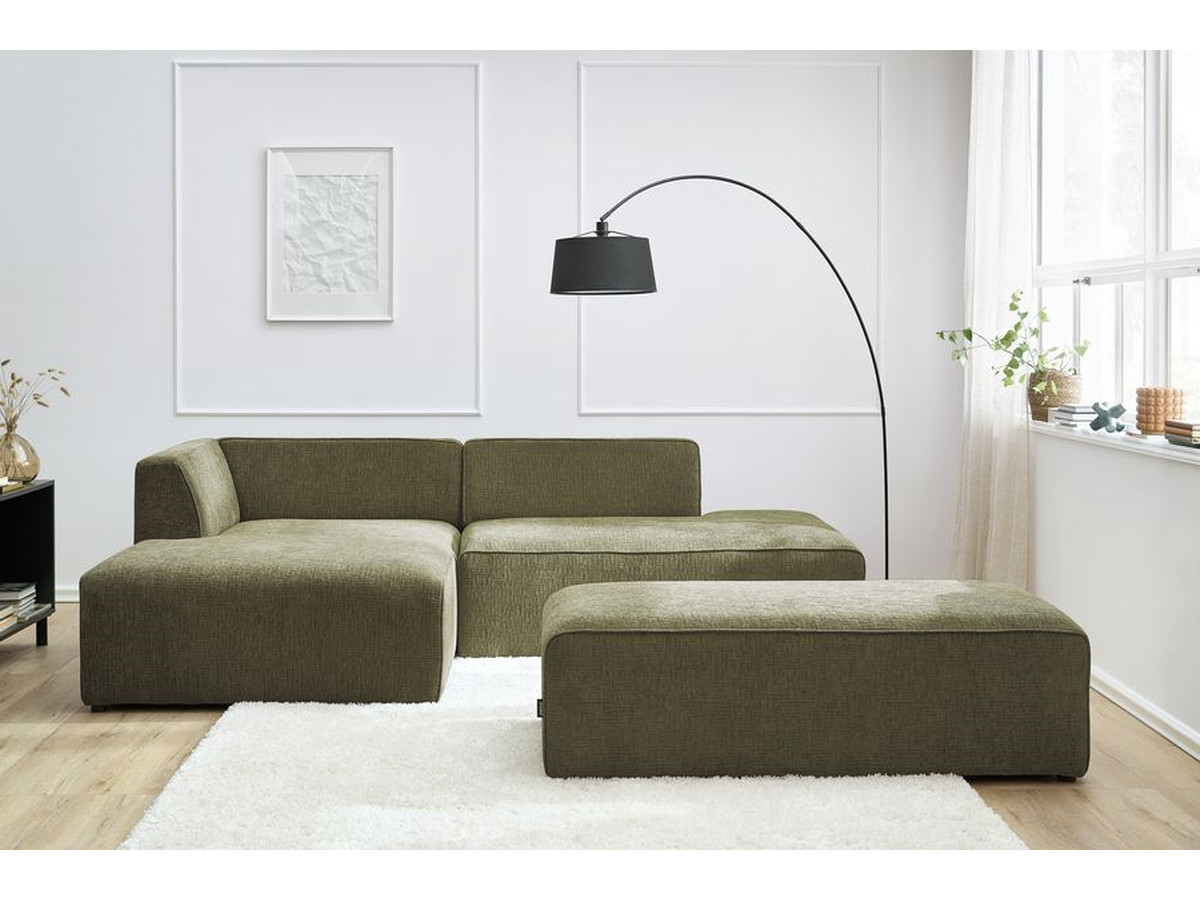 Bobochic Megeve Ecksofa mit Schlaffunktion und Pouf Strukturstoff Grün Ecke links