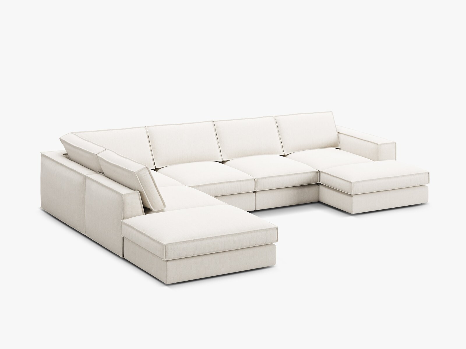 Micadoni modulares Panorama Ecksofa Pola 5-Sitzer Links Strukturierter Stoff Babel Weiß