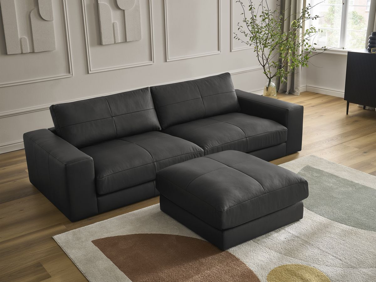 Bobochic Leonard Sofa 4-Sitzer mit Pouf 274 × 109 cm Leder Schwarz