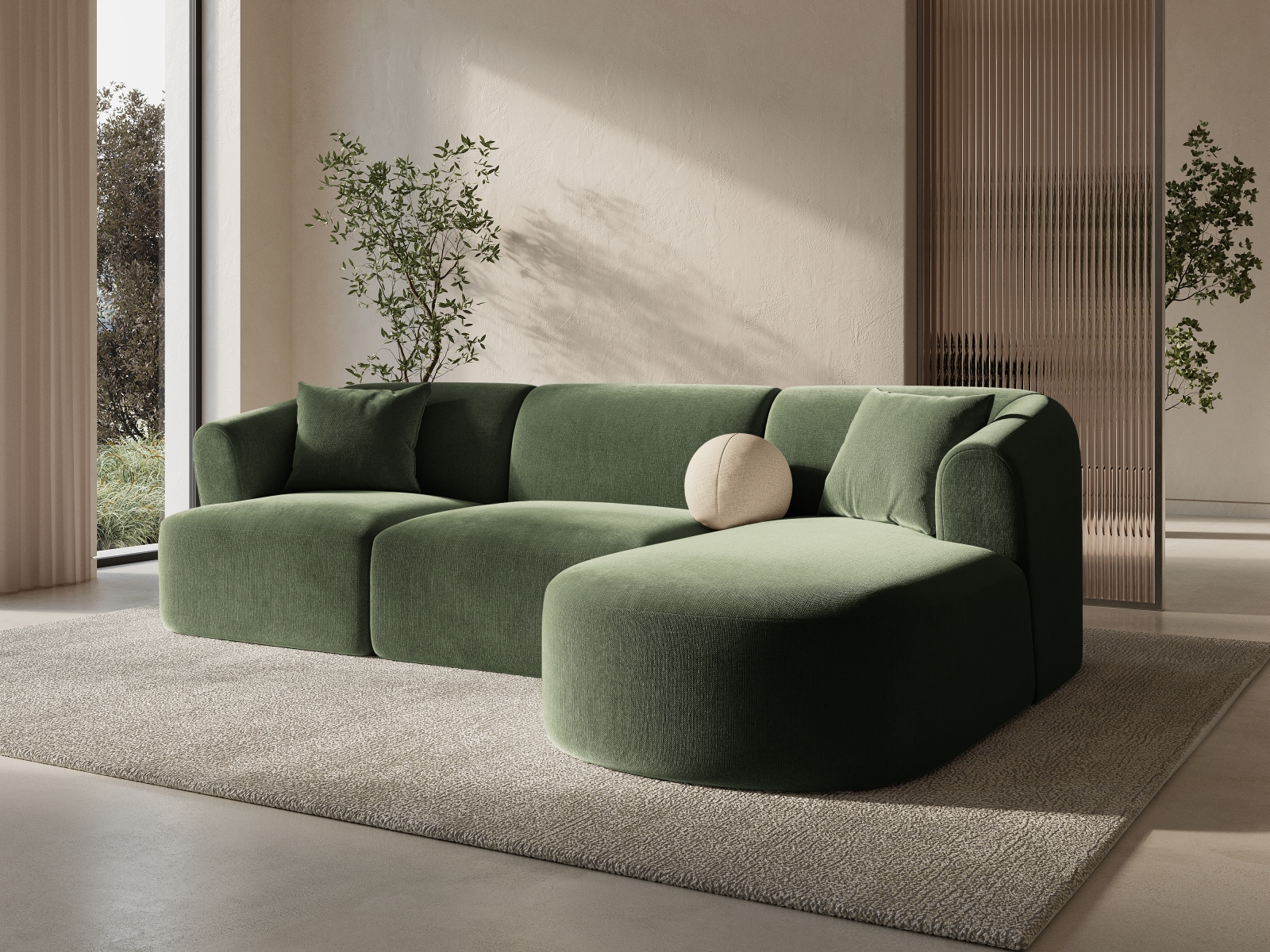 Cosmopolitan Design Ecksofa Campi 4-Sitzer Samt Vogue Grün Rechts