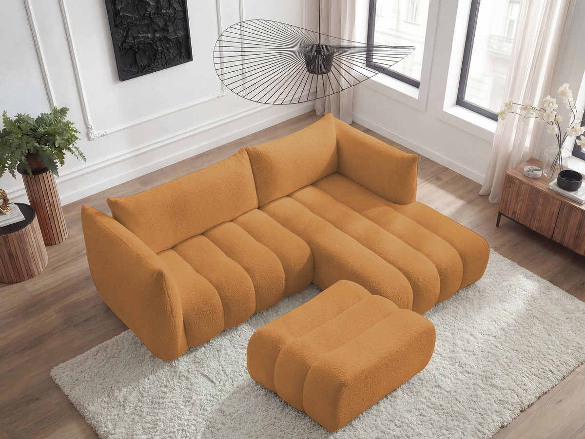 Bobochic Azra Ecksofa mit Pouf 262 × 178 cm Bouclé-Stoff Gelb Ecke rechts