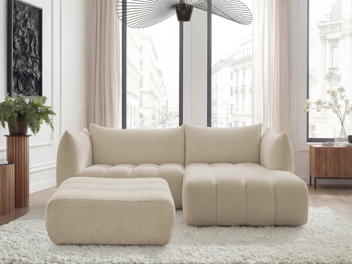 Bobochic Azra Ecksofa mit Pouf 262 × 178 cm Bouclé-Stoff Beige Ecke rechts