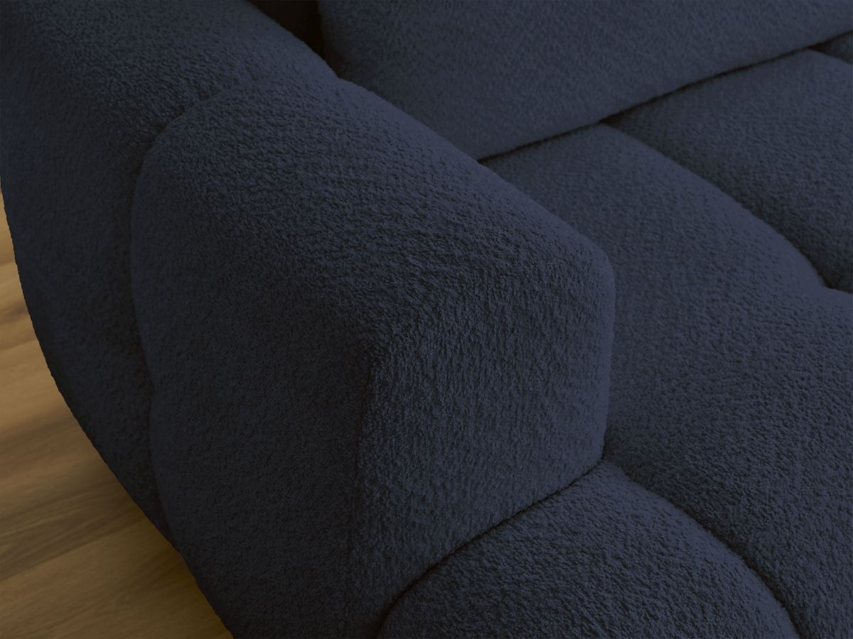 Bobochic Fuji Ecksofa mit Schlaffunktion und Bettkasten und Pouf 292 × 160 cm Bouclé-Stoff Dunkelblau Ecke rechts