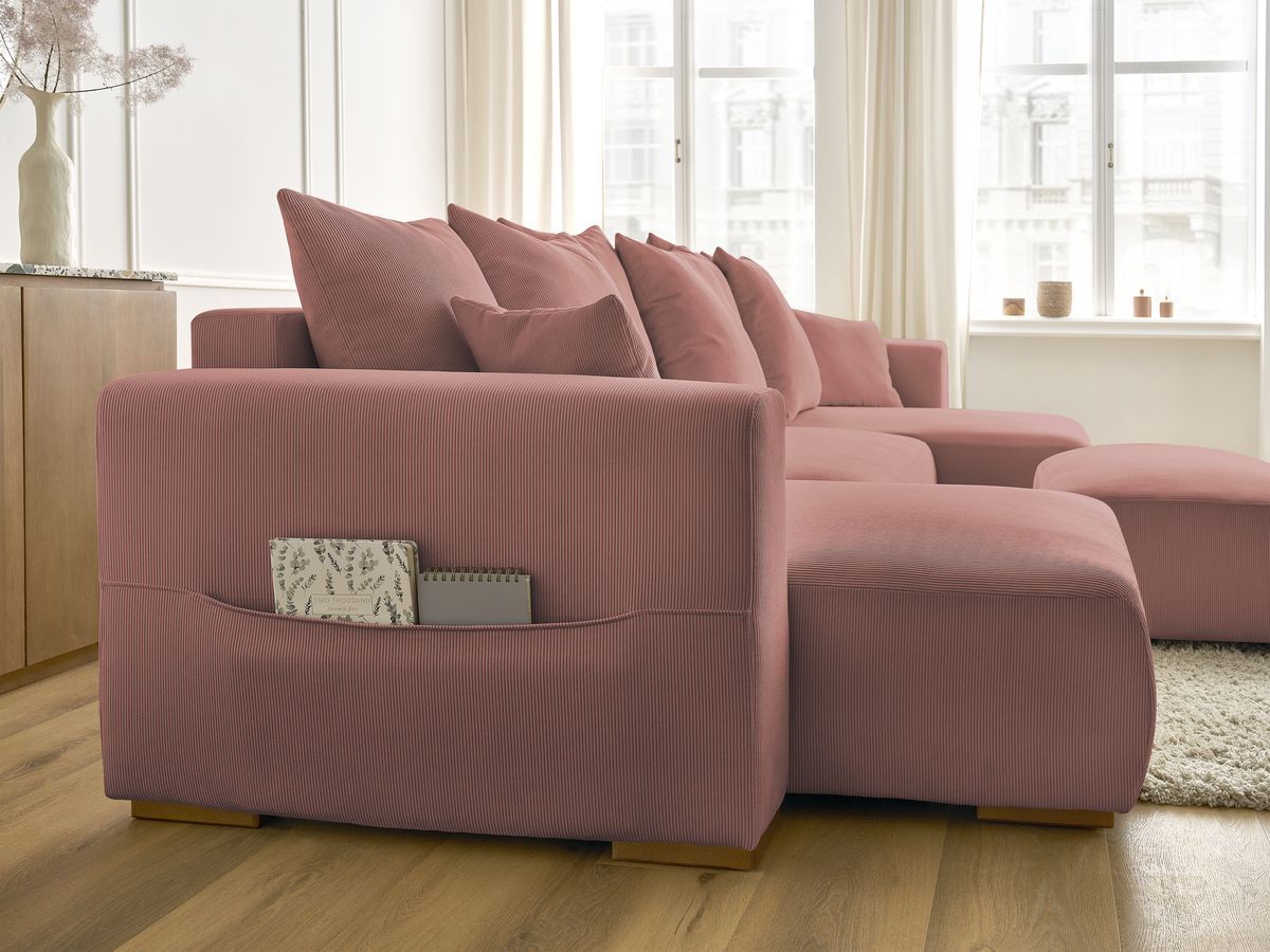 Bobochic Sidonie Wohnlandschaft mit Pouf Cordsamt Rosa