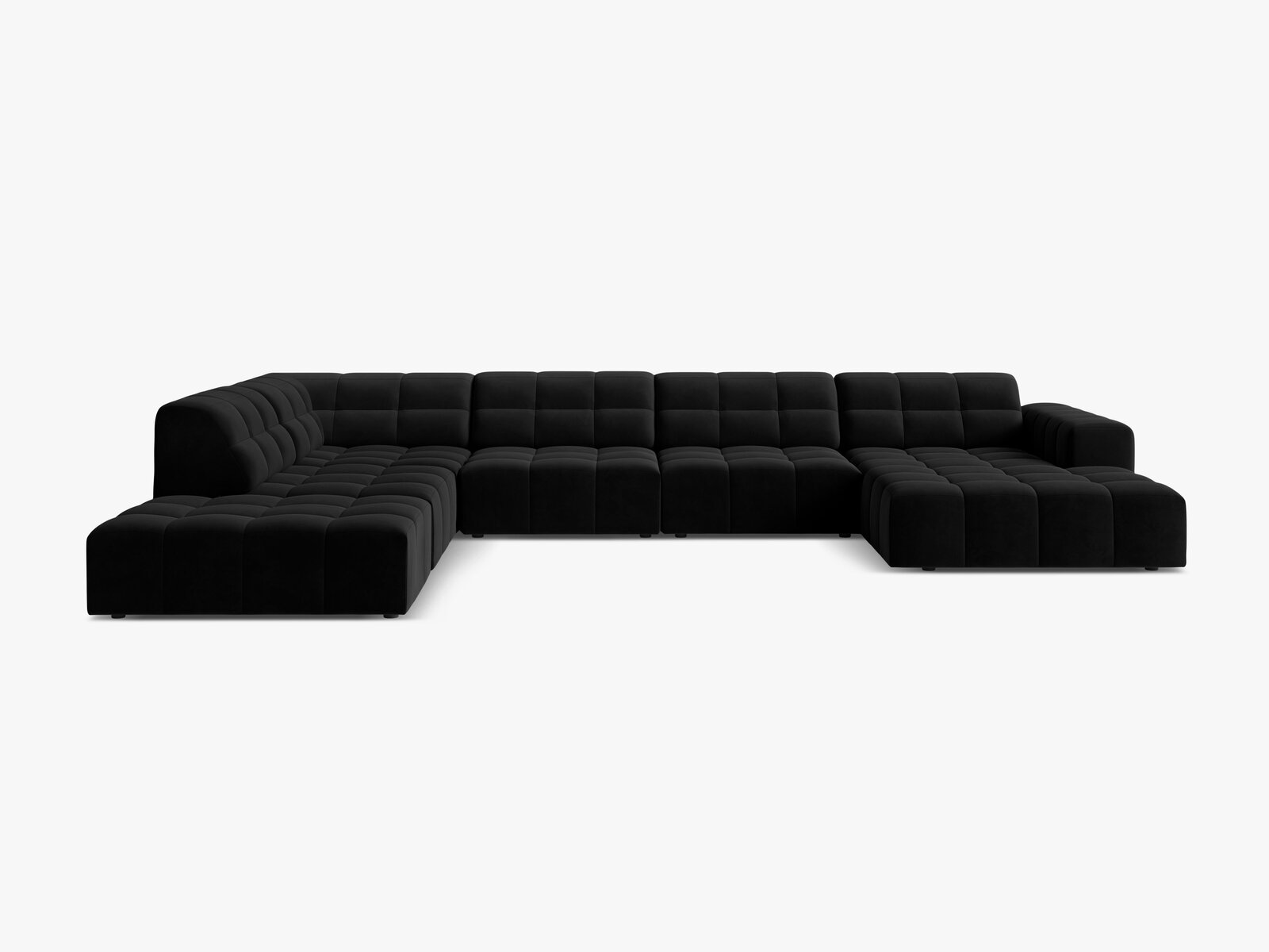 Micadoni Panorama Ecksofa Jennifer 7-Sitzer Links Samt Bluvel Schwarz