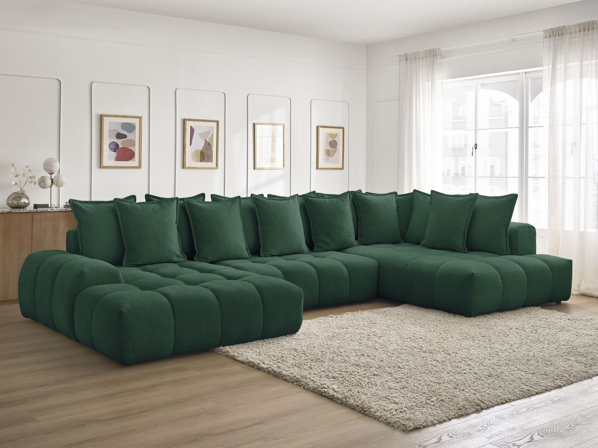 Bobochic Everest Wohnlandschaft, 14 Kissen Strukturstoff Grün Ecke links