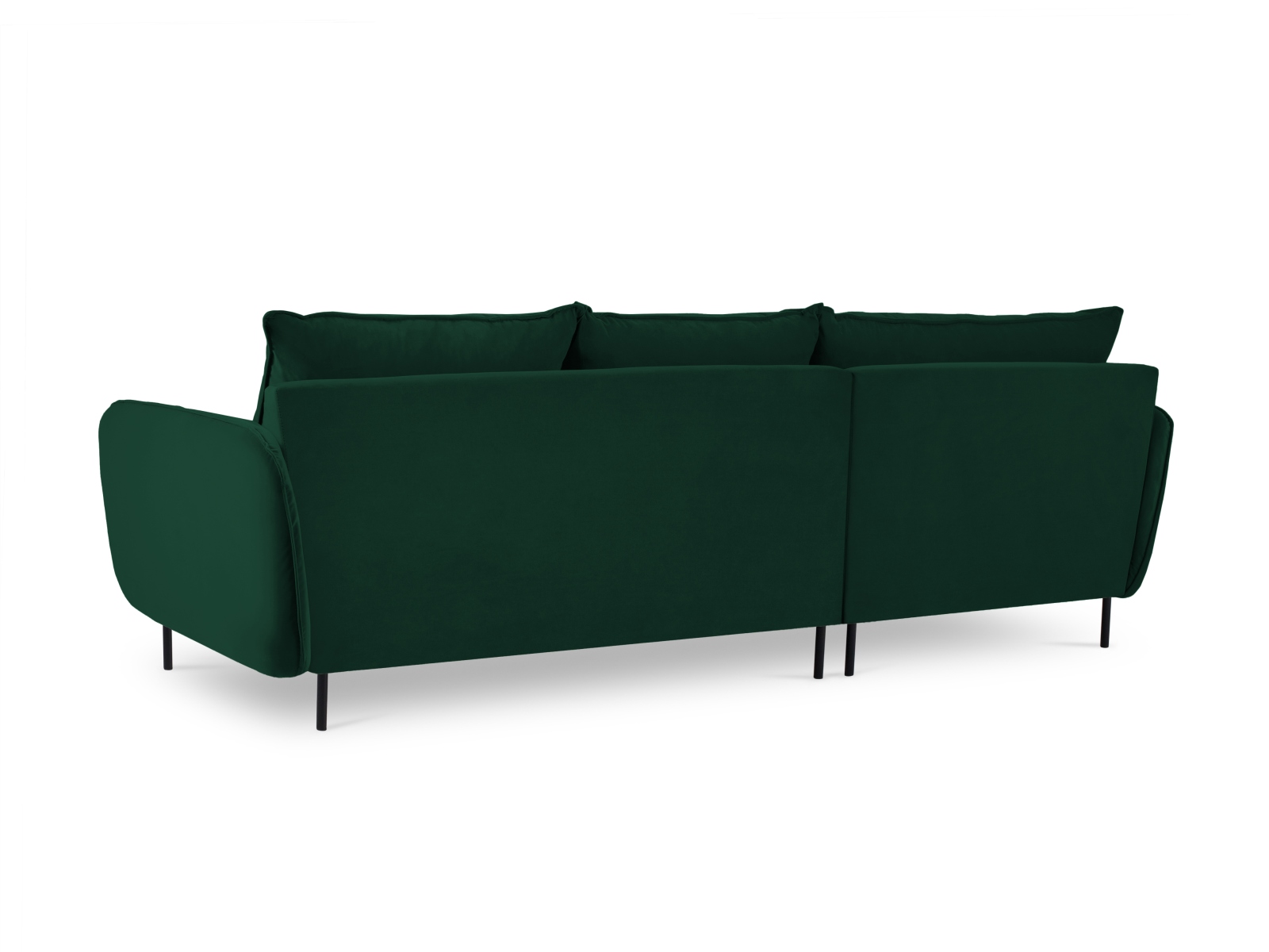 Cosmopolitan Design Ecksofa Vienna 5-Sitzer Samt Bluvel Flaschengrün Links Beine Schwarzes Metall