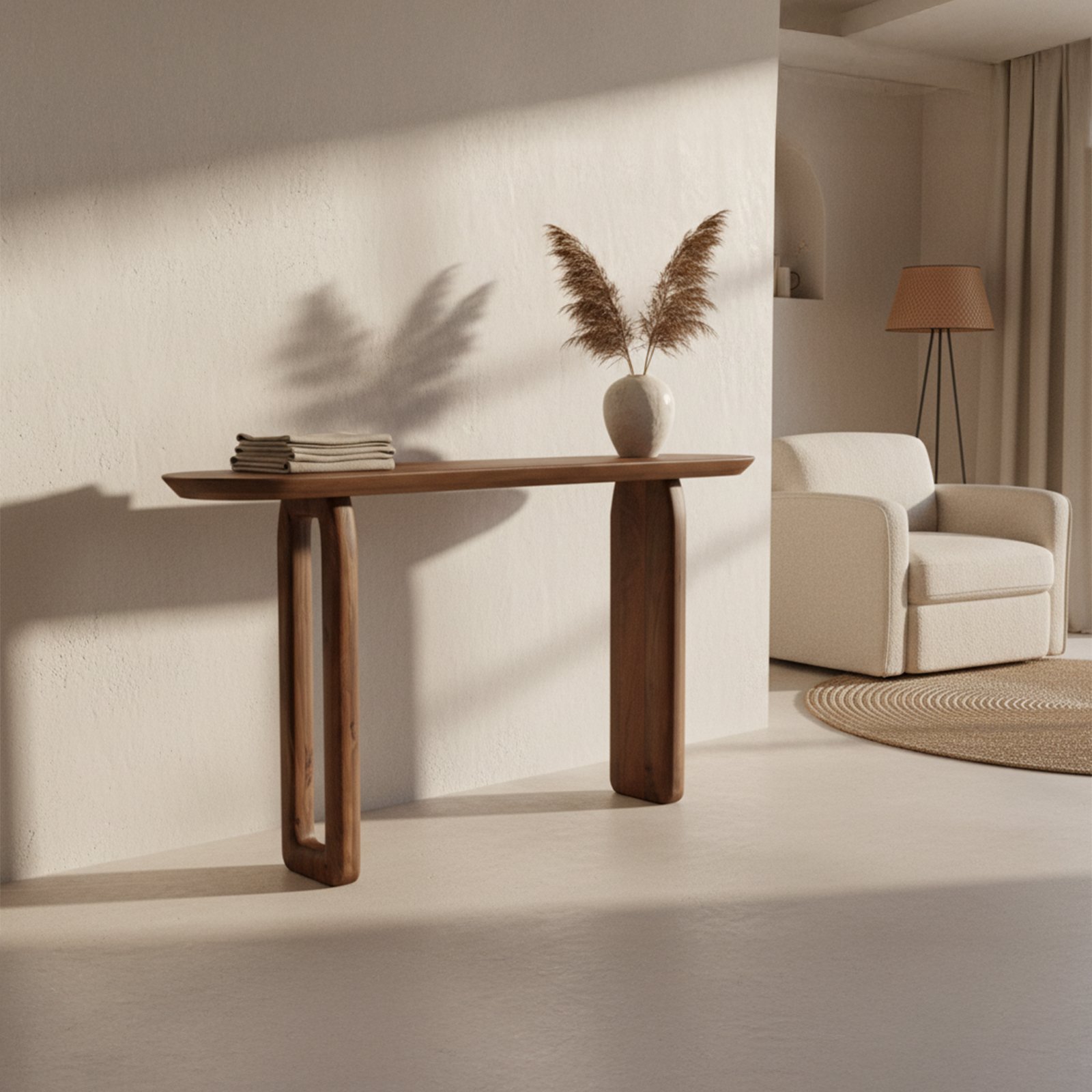 Raw Materials Bullnose Wandtisch aus Mangoholz braun 140x35x80cm