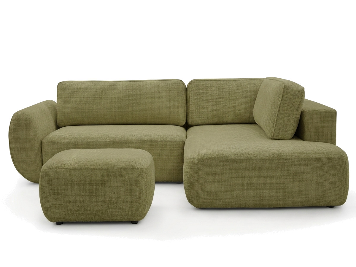 Bobochic Denise Ecksofa mit Schlaffunktion und Bettkasten und Pouf 256 × 197 cm Strukturstoff Grün Ecke rechts