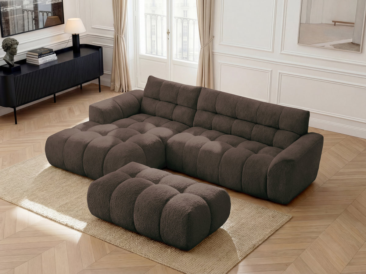 Bobochic Jaya Ecksofa mit Pouf Chenille Braun Ecke links