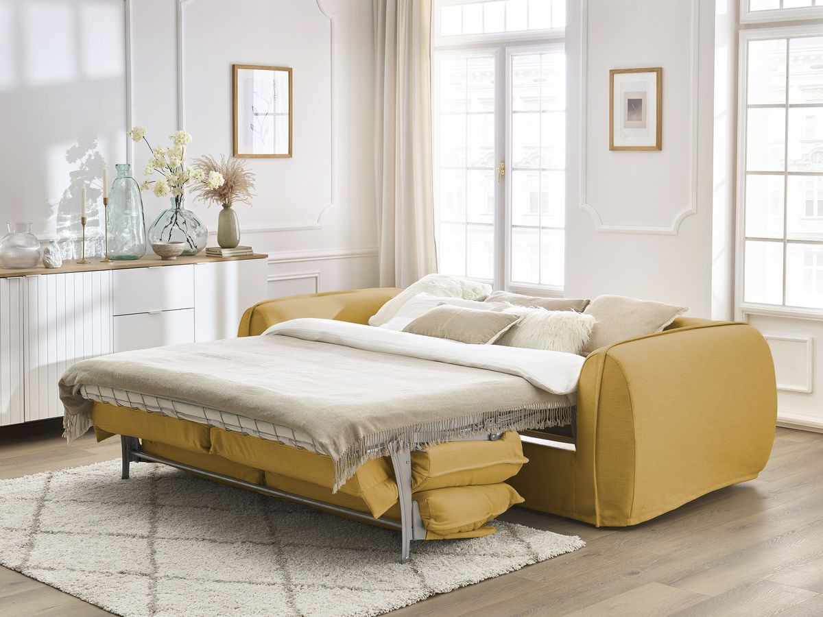 Bobochic Archimede Schlafsofa 3-Sitzer Stoff Gelb, Liegefläche 160 × 194 cm