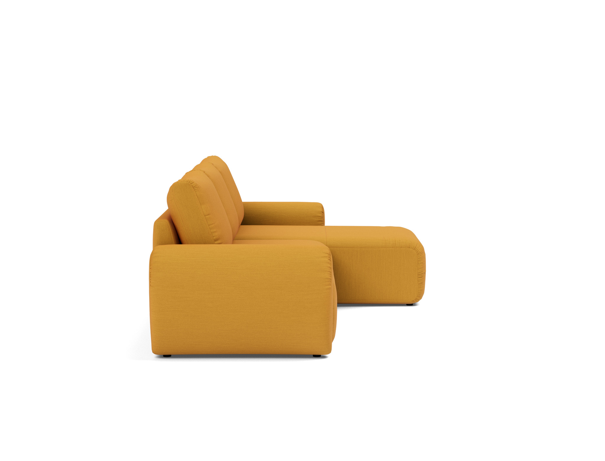 Schlafsofa Norum mit Chaiselongue und Curve-Armlehnen Flachgewebe Elegance 507-Burned-Curry