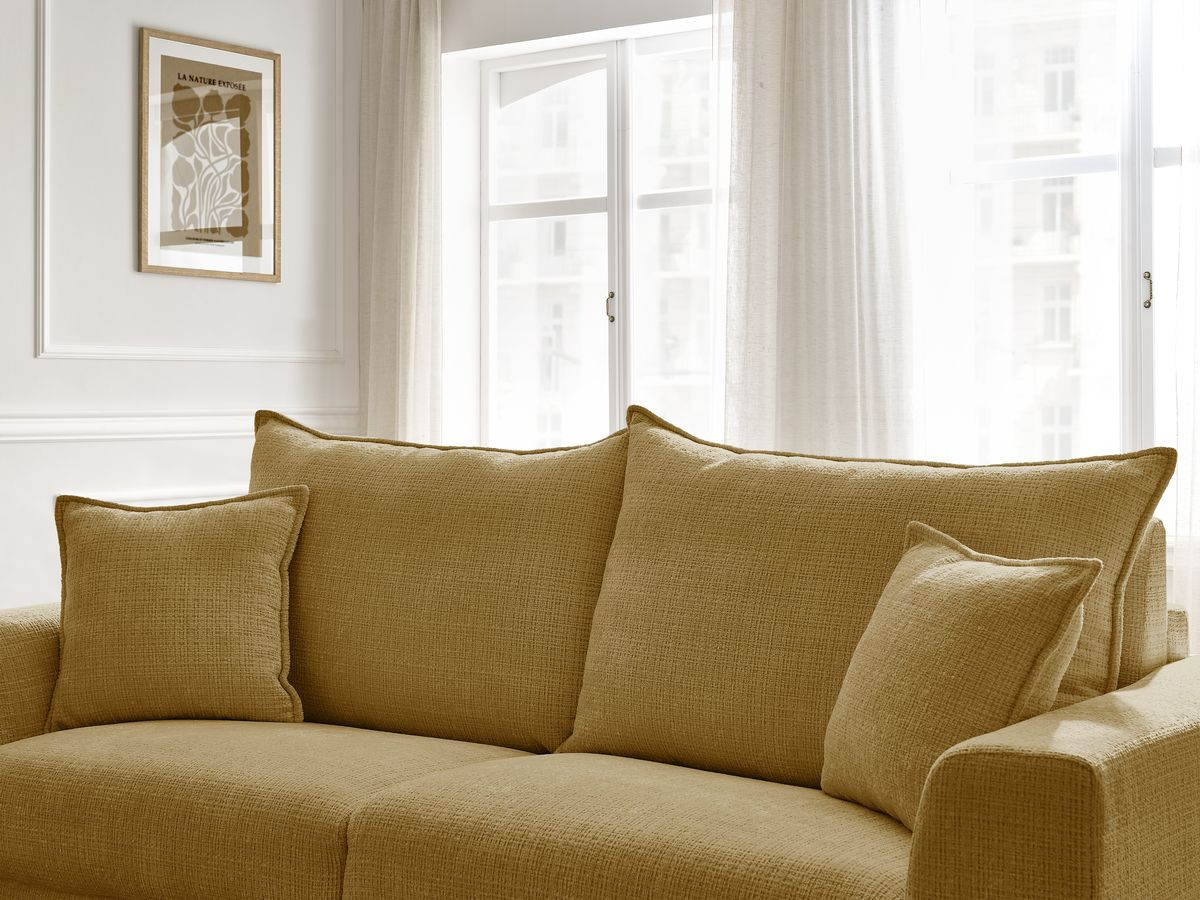 Bobochic Augustin Schlafsofa 3-Sitzer Strukturstoff Gelb, Liegefläche 160 × 200 cm