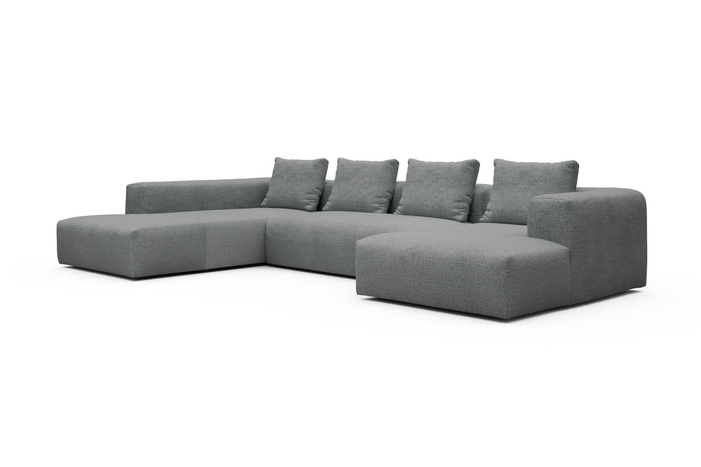 Wohnlandschaft Fred Relax-Ecke links mit 2-Sitzer und Chaiselongue rechts Boucle Aivi 819-Gravel-Grey