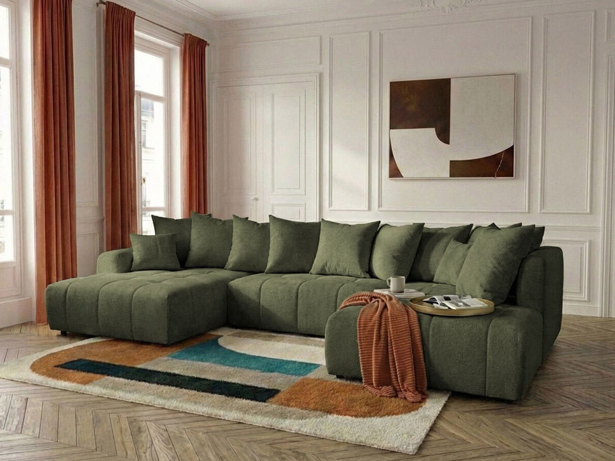 Bobochic Roxelane Wohnlandschaft Melange-Stoff Grün Ecke links