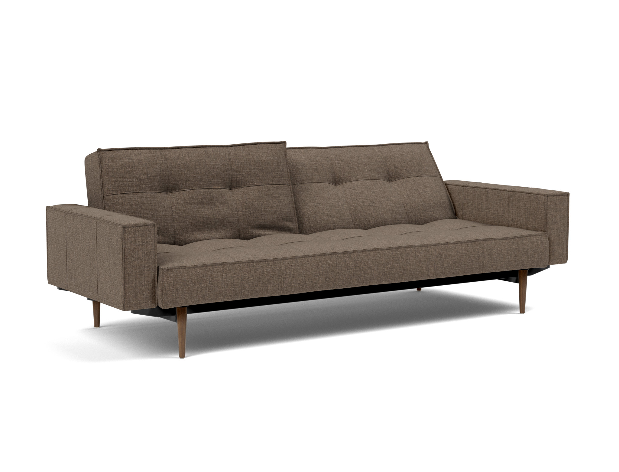 Schlafsofa Splitback mit Armlehnen Chenille Esina 411-Cedar-Brown Beine Styletto Eiche dunkel