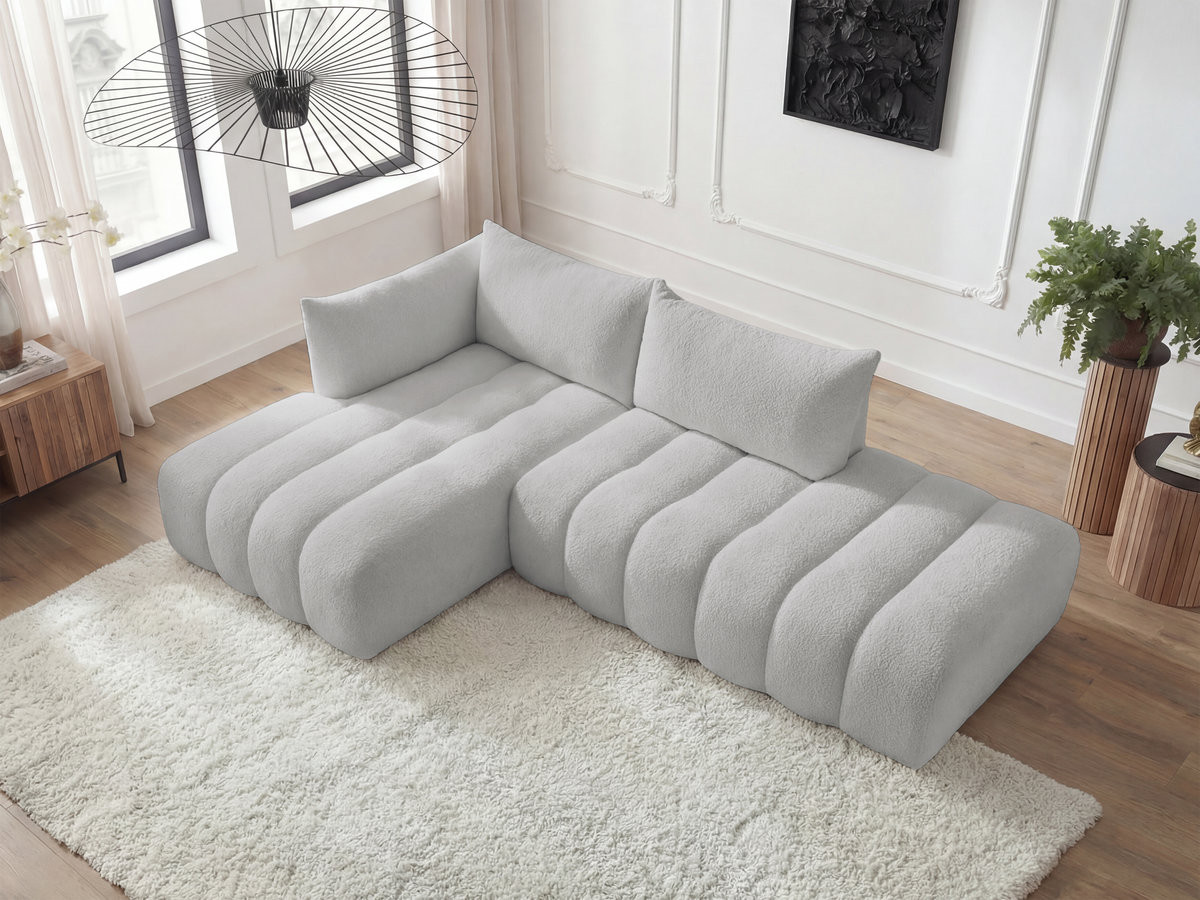 Bobochic Azra Ecksofa 319 × 178 cm Bouclé-Stoff Hellgrau Ecke links