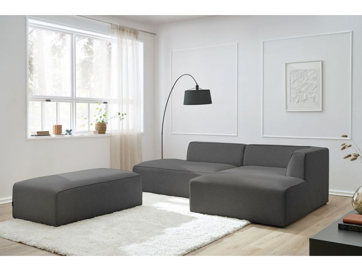 Bobochic Megeve Ecksofa mit Schlaffunktion und Pouf Melange-Stoff Dunkelgrau Ecke rechts