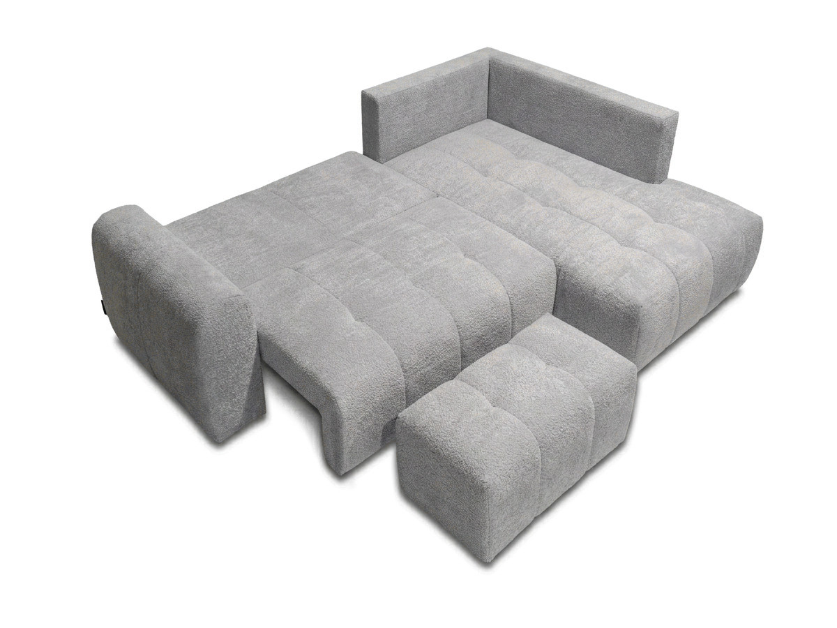 Bobochic Roxelane Ecksofa mit Schlaffunktion und Bettkasten und Pouf Bouclé-Stoff Hellgrau Ecke rechts