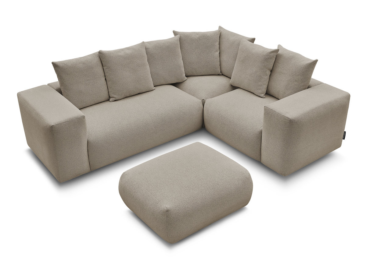 Bobochic Voltaire Ecksofa mit Pouf 268 × 214 cm Melange-Stoff Taupe Ecke rechts