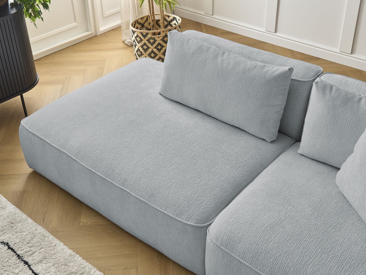 Bobochic Leopold Sofa 4-Sitzer mit Pouf Strukturstoff Hellgrau Armlehne rechts