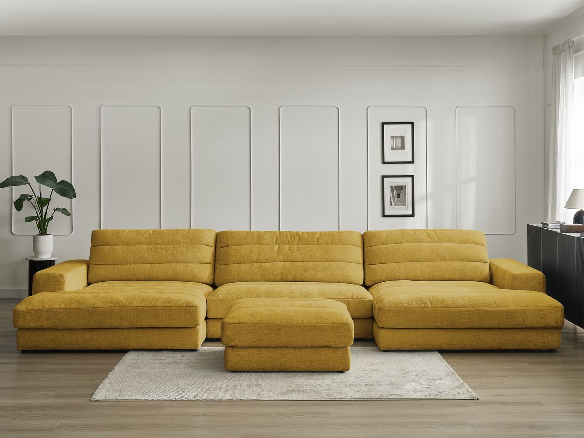 Bobochic Sierra Wohnlandschaft mit Pouf Strukturstoff Gelb
