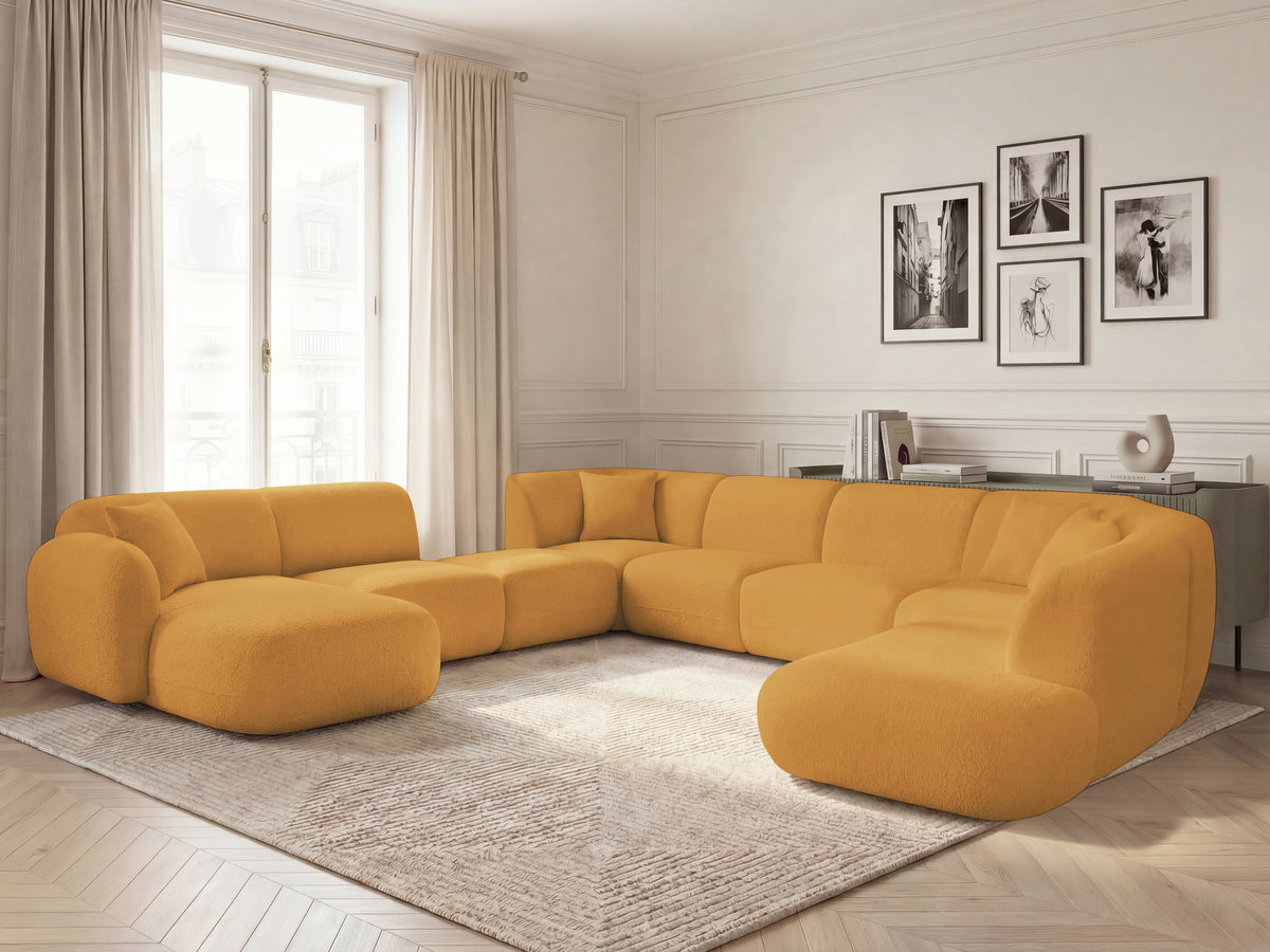 Bobochic Anda Wohnlandschaft mit Pouf 396 × 357 cm Chenille Gelb Ecke links
