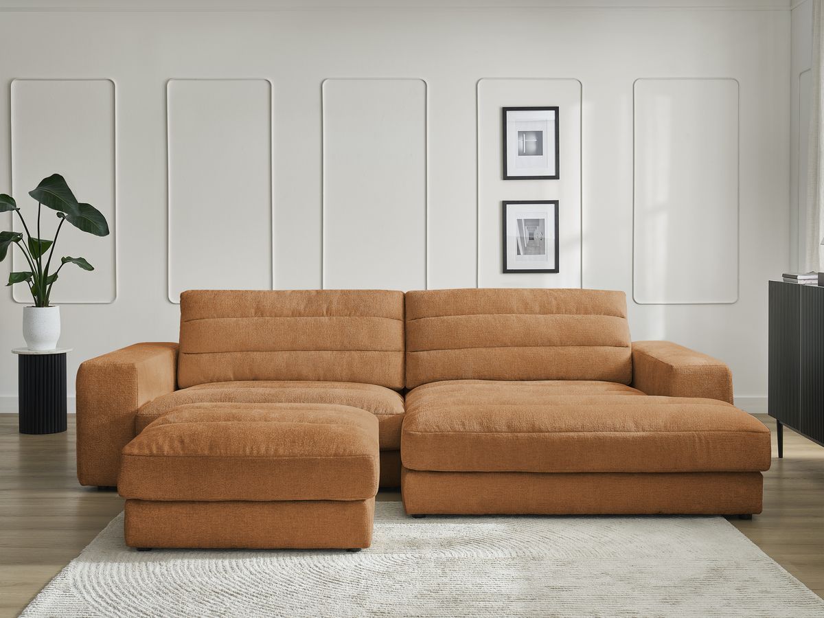 Bobochic Sierra Ecksofa mit Pouf Strukturstoff Orange Ecke rechts