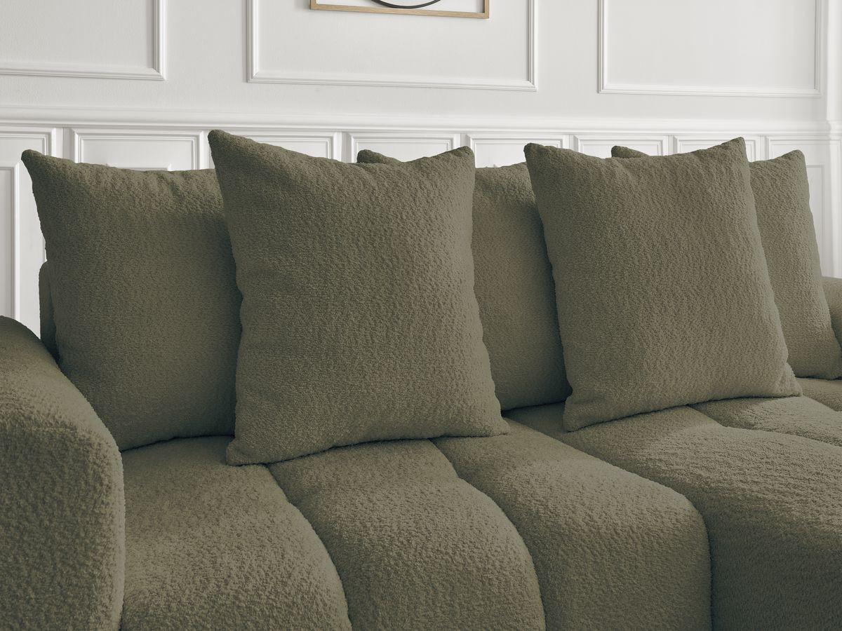 Bobochic Roxelane Ecksofa mit Schlaffunktion und Bettkasten 258 × 150 cm Bouclé-Stoff Grün Ecke rechts