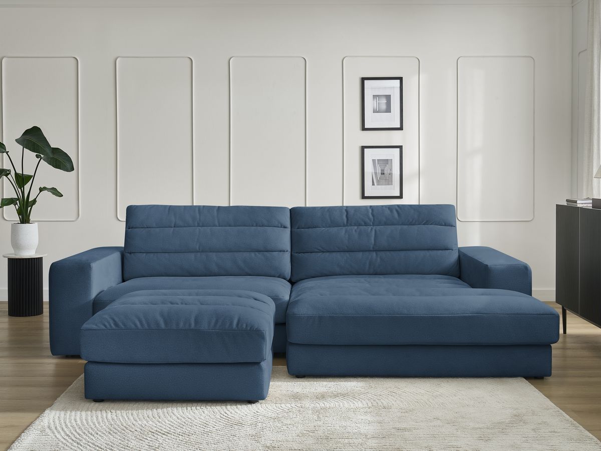 Bobochic Sierra Ecksofa mit Pouf Samt Dunkelblau Ecke rechts
