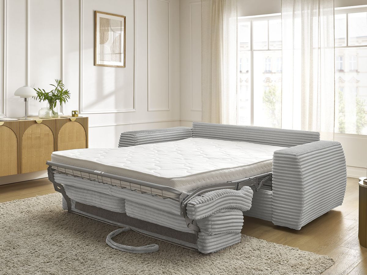 Bobochic Hugo Schlafsofa 3-Sitzer Cordsamt Hellgrau, Liegefläche 160 × 190 cm