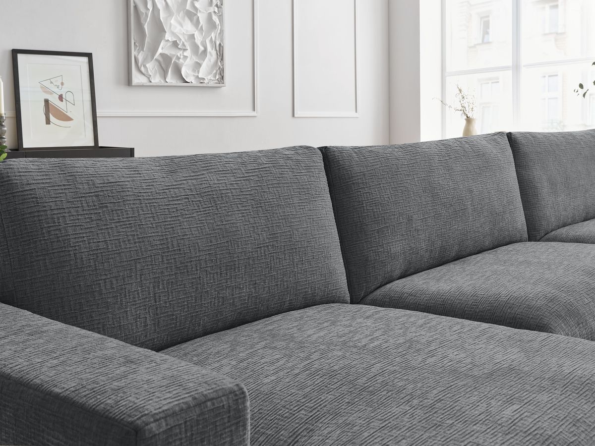 Bobochic Leonard Wohnlandschaft mit Pouf 349 × 159 cm Strukturstoff Dunkelgrau