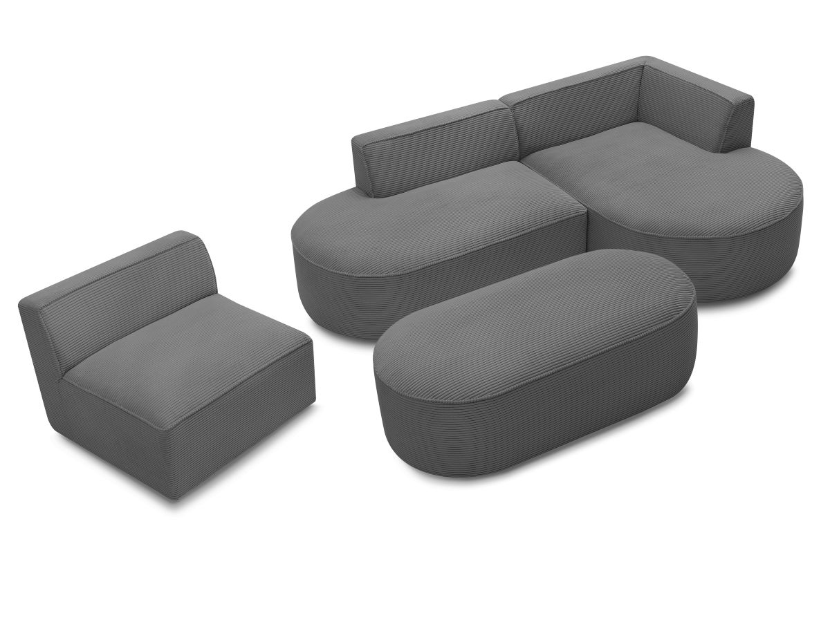 Bobochic Rousseau Ecksofa mit Sofamodul und Pouf Cordsamt Dunkelgrau Ecke rechts