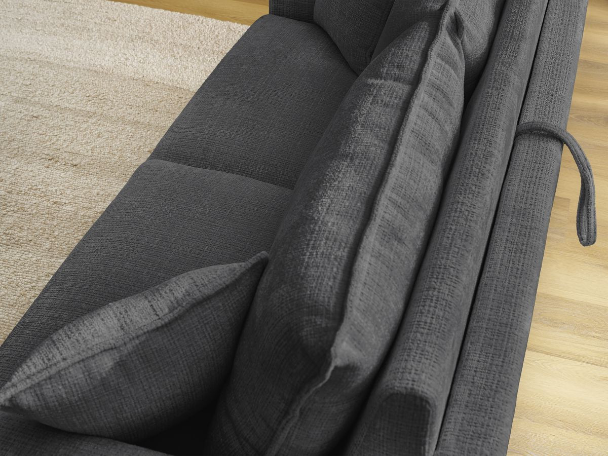 Bobochic Augustin Schlafsofa 3-Sitzer Strukturstoff Schwarz, Liegefläche 160 × 200 cm