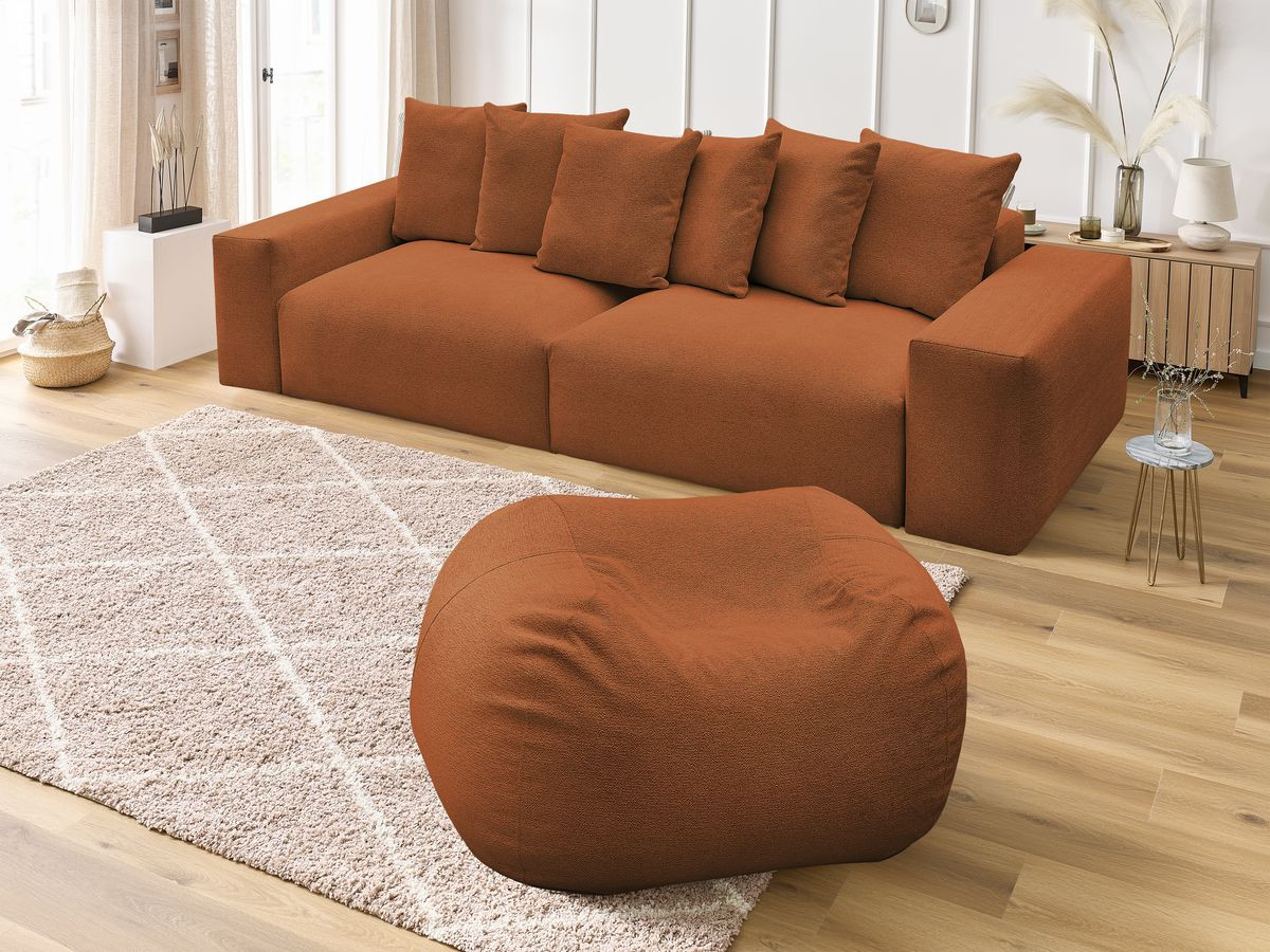 Bobochic Voltaire Sofa 5-Sitzer mit Pouf Melange-Stoff Orange