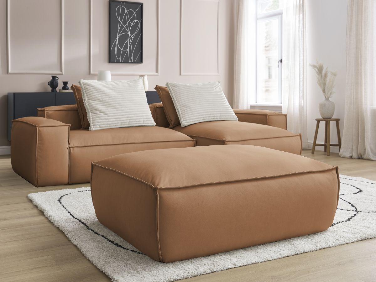 Bobochic Boheme Ecksofa mit Pouf Kunstleder Hellbraun