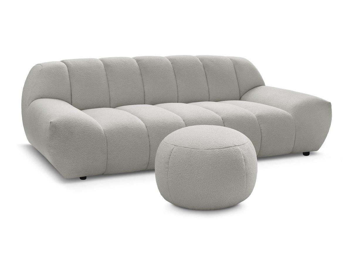 Bobochic Hayden Sofa 3-Sitzer mit Pouf 226 × 107 cm Bouclé-Stoff Hellgrau