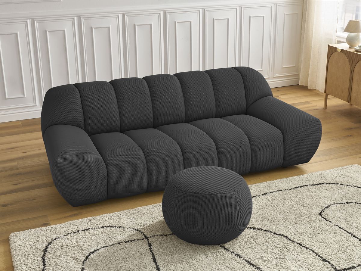 Bobochic Hayden Sofa 3-Sitzer mit Pouf 226 × 107 cm Mesh-Stoff Schwarz