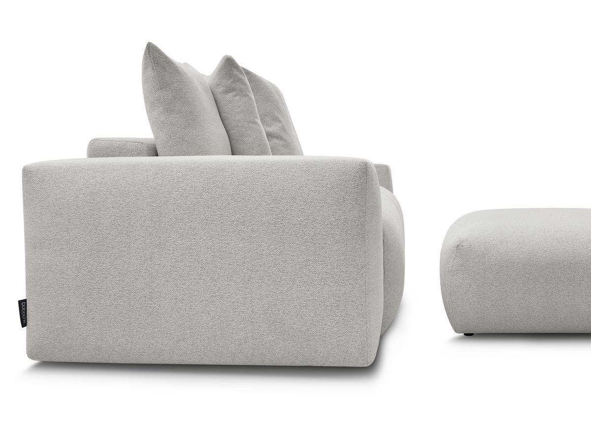 Bobochic Voltaire Schlafsofa 4-Sitzer mit Bettkasten und Pouf Melange-Stoff Hellgrau