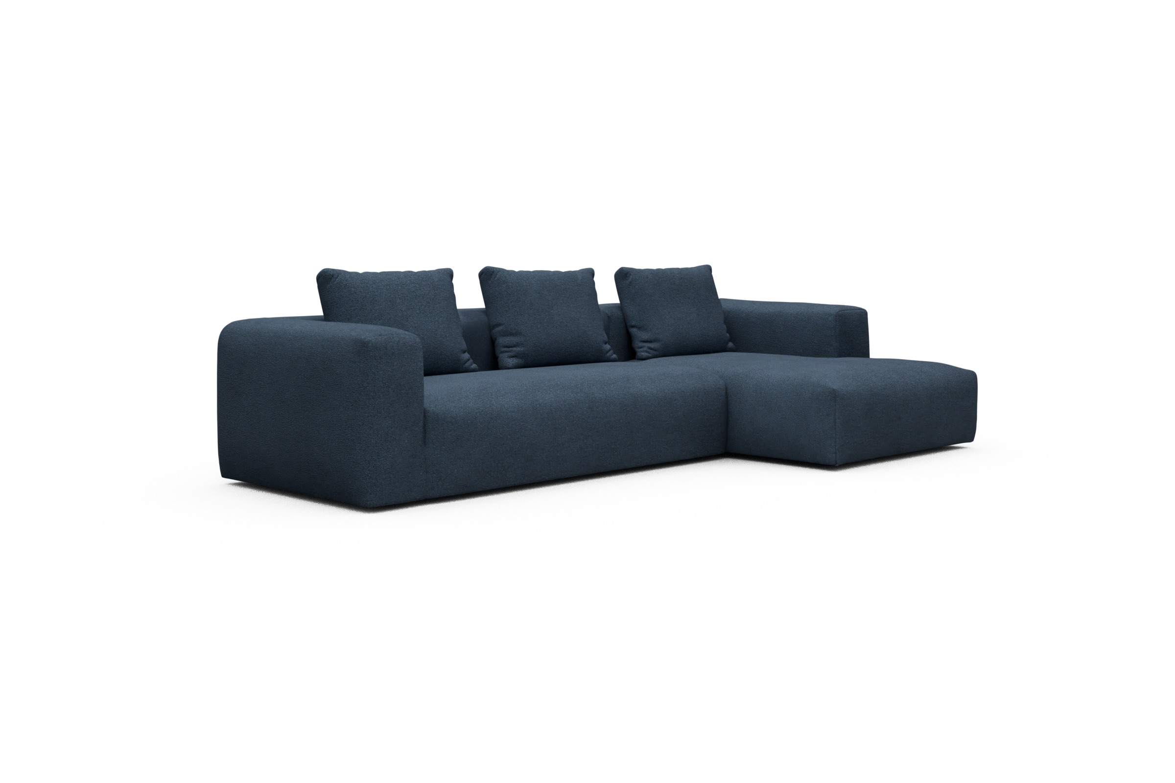 Ecksofa Fred Chaiselongue rechts mit 2,5-Sitzer Boucle-Blue