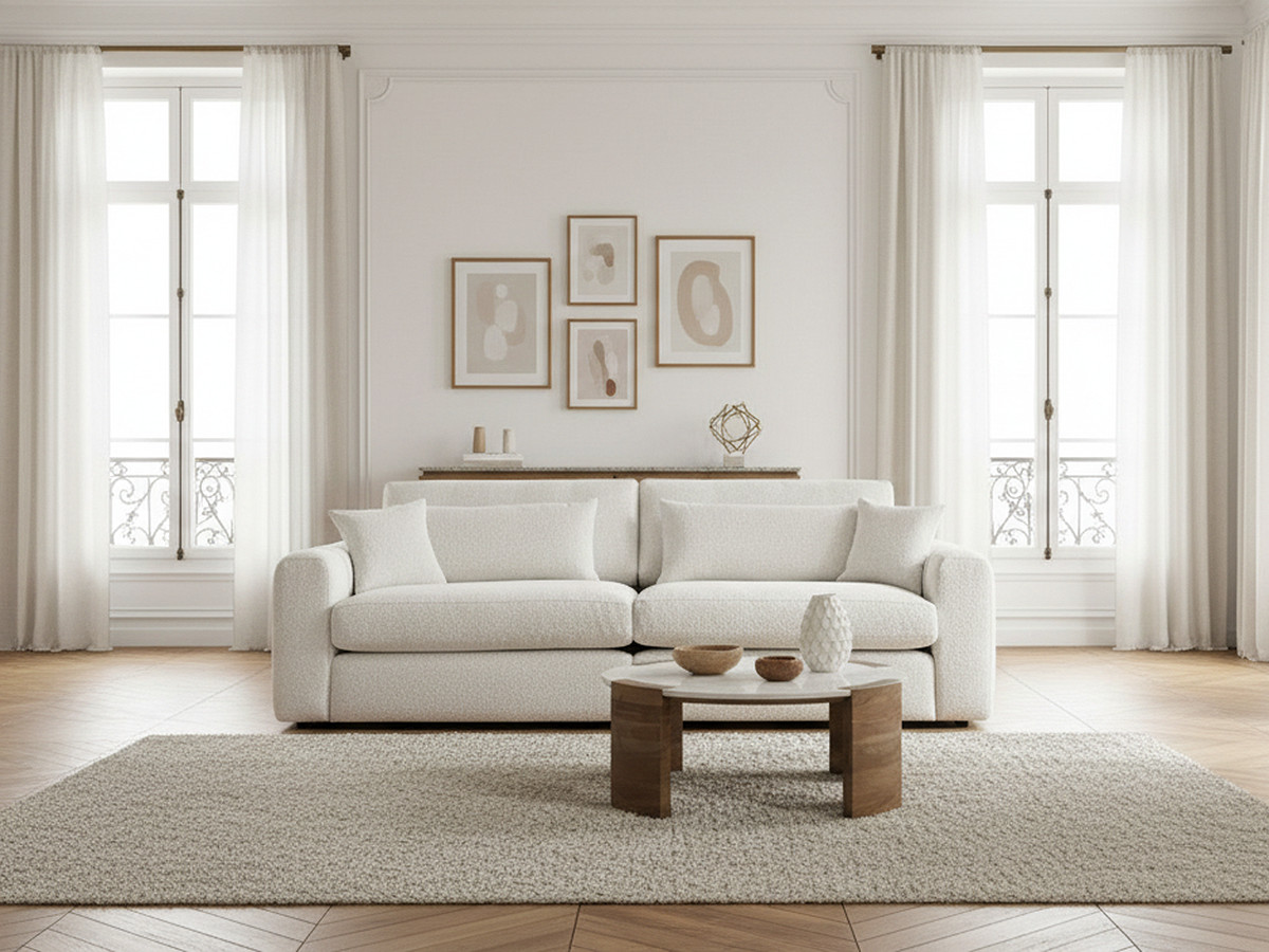 Bobochic Belmont Sofa 2-Sitzer Bouclé-Stoff Weiß