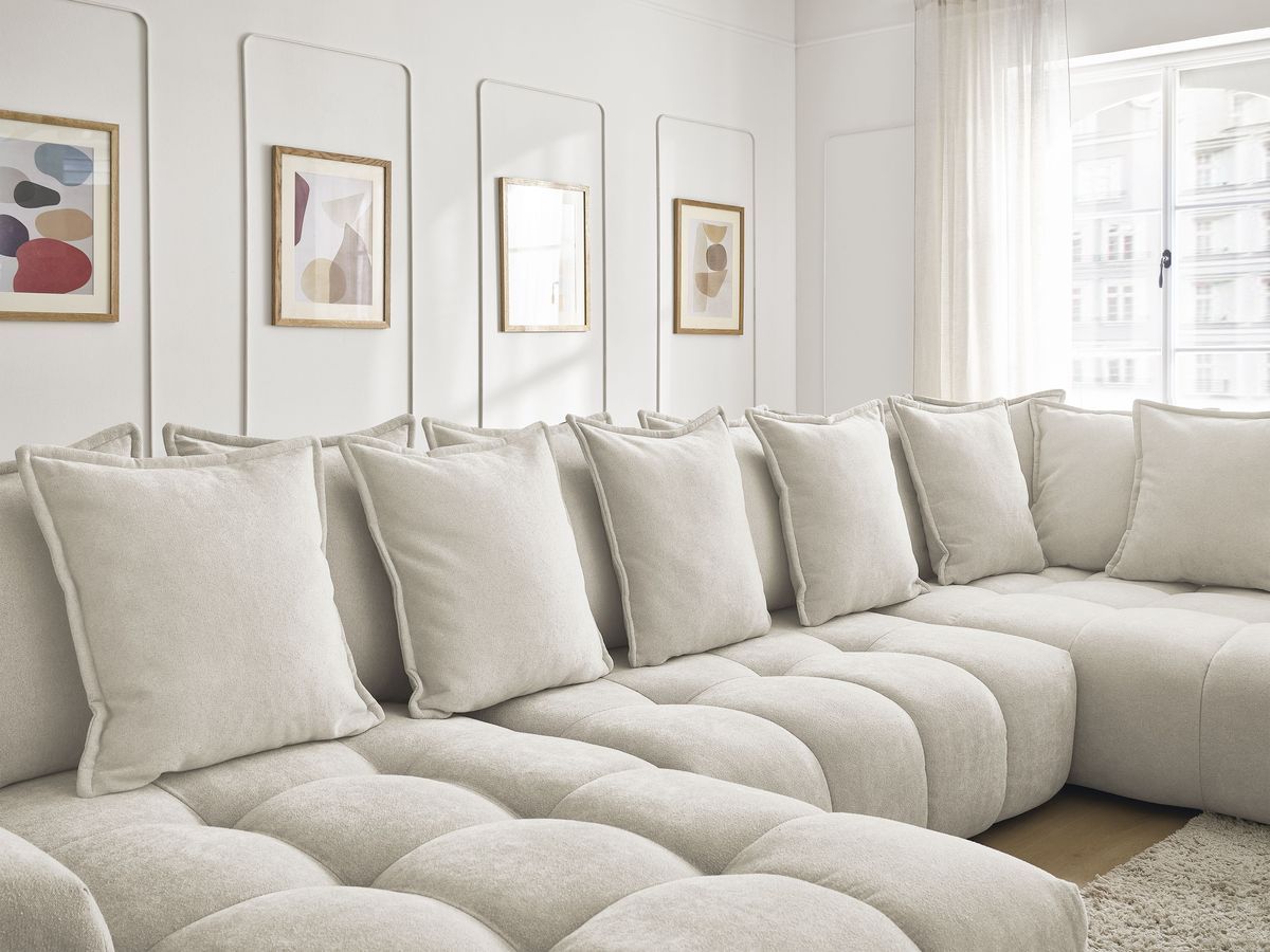 Bobochic Everest Wohnlandschaft, 14 Kissen Strukturstoff Beige Ecke links