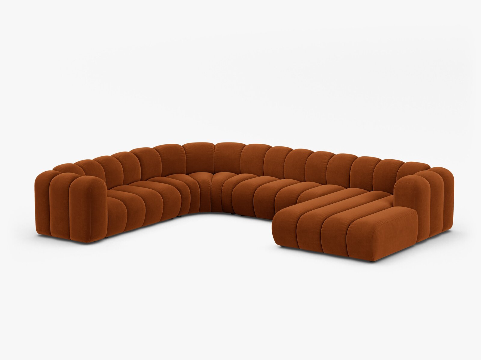 Micadoni Modulares Panorama Ecksofa Lupine 6-Sitzer Links Samt Salvador Terrakotta