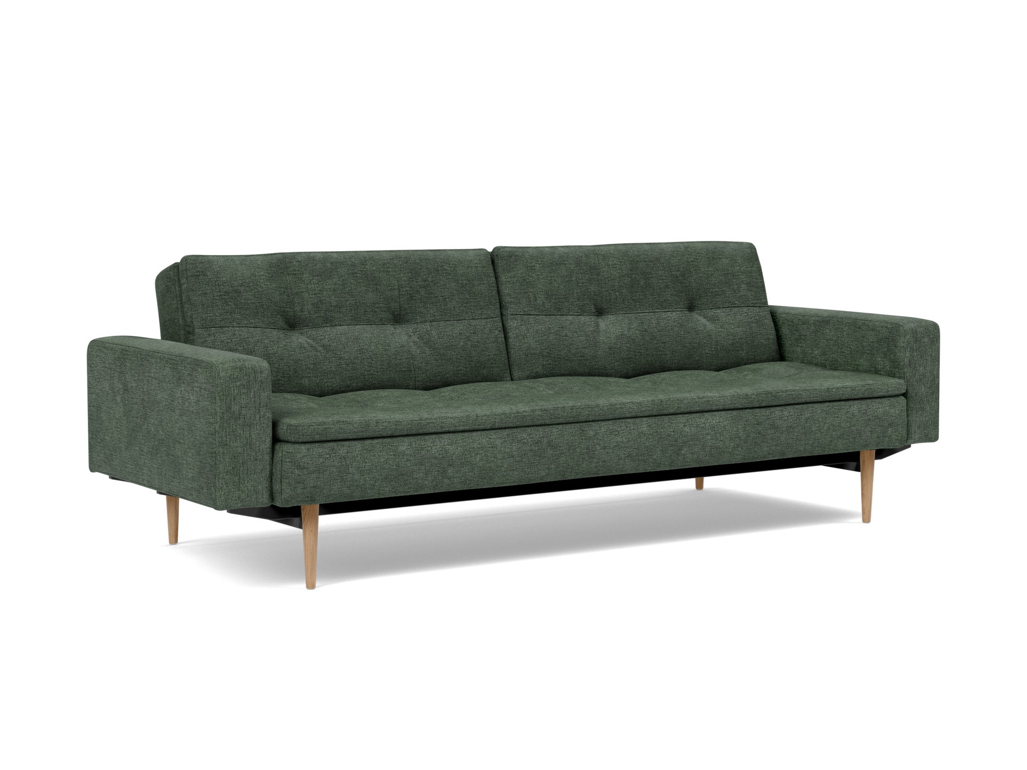 Schlafsofa Dublexo mit Armlehnen Flachgewebe Avella 281-Pine-Green Beine Styletto Eiche hell