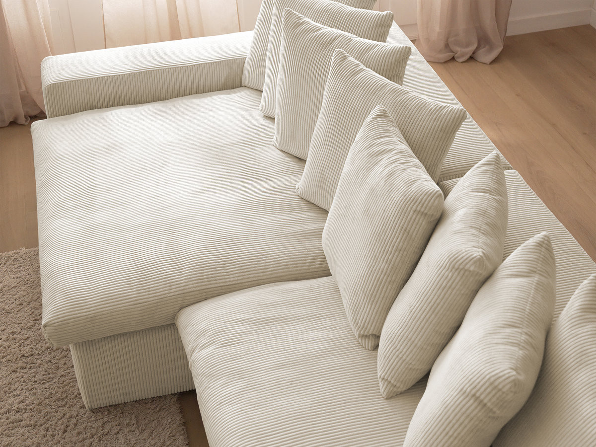 Bobochic Enore Ecksofa mit Pouf Cordsamt Beige Ecke links