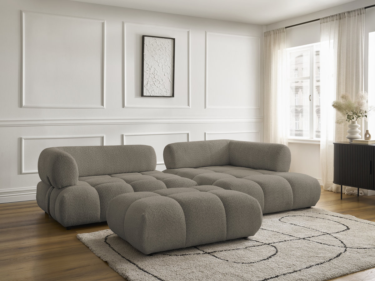 Bobochic Alya Ecksofa mit Pouf Bouclé-Stoff Taupe Ecke rechts