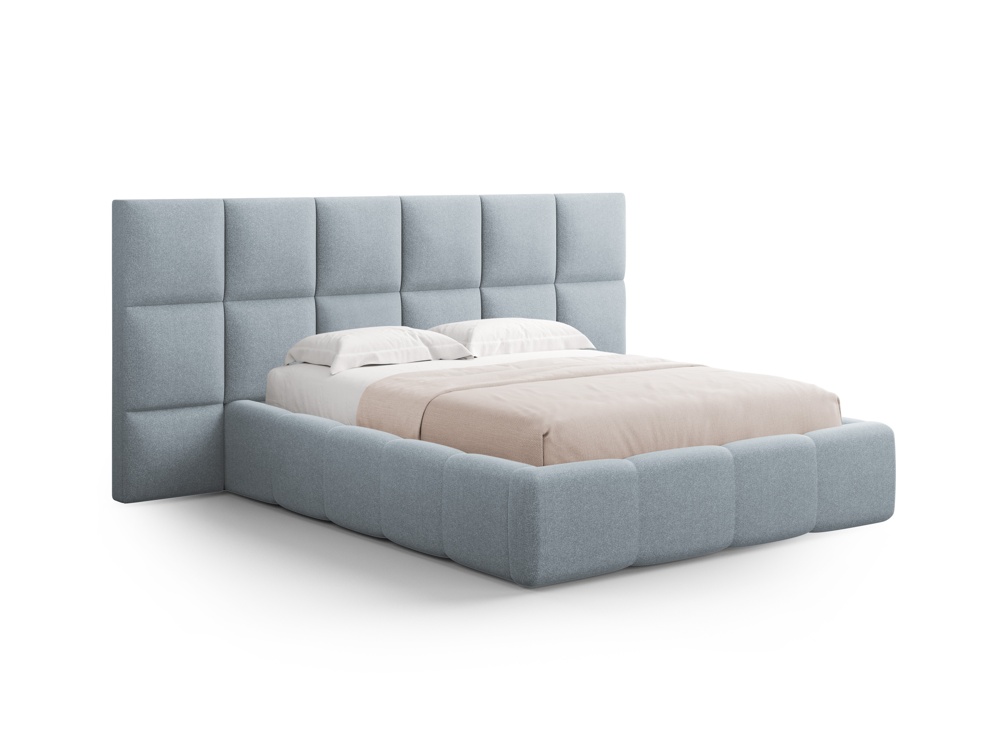 Cosmopolitan Design Stauraumbett mit doppeltem Kopfteil Livigno 180x200 Strukturierter Stoff Solid Hellblau